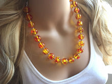 Load image into Gallery viewer, Firey Marigold Chunky Statement Necklace, Big beaded jewelry, red orange Statement Necklace, Bib necklace, yellow bridesmaid wedding