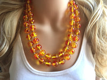 Load image into Gallery viewer, Firey Marigold Chunky Statement Necklace, Big beaded jewelry, red orange Statement Necklace, Bib necklace, yellow bridesmaid wedding