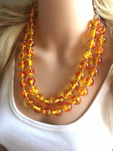 Load image into Gallery viewer, Firey Marigold Chunky Statement Necklace, Big beaded jewelry, red orange Statement Necklace, Bib necklace, yellow bridesmaid wedding