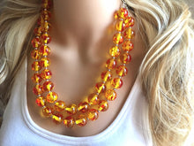 Load image into Gallery viewer, Firey Marigold Chunky Statement Necklace, Big beaded jewelry, red orange Statement Necklace, Bib necklace, yellow bridesmaid wedding