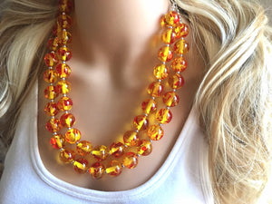 Firey Marigold Chunky Statement Necklace, Big beaded jewelry, red orange Statement Necklace, Bib necklace, yellow bridesmaid wedding