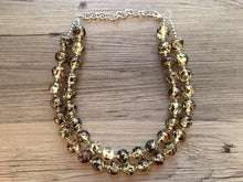 Load image into Gallery viewer, Speckled Brown Chunky Statement Necklace, Big beaded jewelry, double Strand Statement Necklace, Bib necklace, bridesmaid wedding