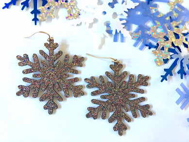 Rosegold Snowflake Stocking Stuffer Christmas earrings, Holiday Jewelry, Christmas Jewelry Jewelry, Christmas Gift Christmas Present