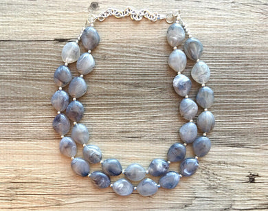 Gray Chunky Statement Necklace, Big beaded jewelry, Double Strand Statement Necklace, Bib necklace, gray bridesmaid wedding, praline necklac