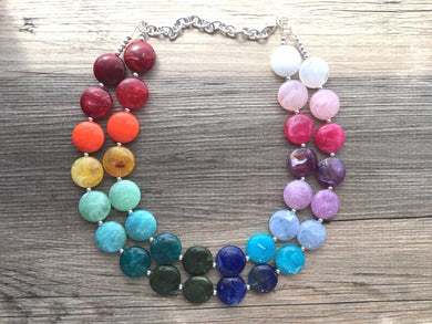 Rainbow Beaded Necklace, Colorful Jewelry, Chunky statement necklace, big beaded necklace, rainbow jewelry baby, color block necklace