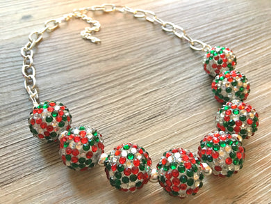 Christmas Necklace, Chunky Single Strand of rhinestone beads, red and green necklace, christmas jewelry, christmas beads, chunky beaded