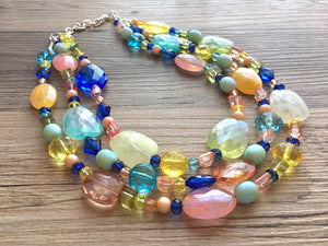 Colorful Statement Necklace, Soft tone Beaded Necklace, Chunky bib necklace, pastel necklace, pastel jewelry, bridesmaid necklace