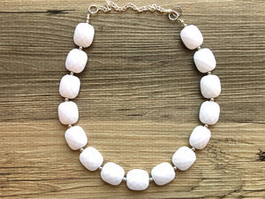 White Statement Necklace Jewelry Set, Chunky Jewelry Big Beaded single Strand Necklace, bracelet earrings white Jewelry Set Silver