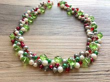 Load image into Gallery viewer, Christmas necklace Red Silver Green and BLING! Holiday Jewelry, Christmas Jewelry, Red Green Jewelry, Gift Christmas Present wreath