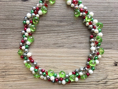 Christmas necklace Red Silver Green and BLING! Holiday Jewelry, Christmas Jewelry, Red Green Jewelry, Gift Christmas Present wreath