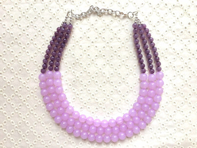 Purple Lavender Chunky Statement Necklace, Big beaded jewelry, Triple Strand Statement Necklace, Bib necklace, purple bridesmaid wedding