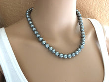 Load image into Gallery viewer, Gray Pearl Big Bead Necklace, single Strand Statement Jewelry, gray Chunky bib, bridesmaid necklace, gray jewelry, beaded necklace