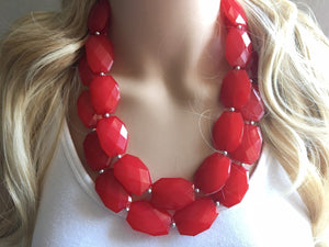 Cherry Red Necklace - Double strand bright red jewelry - big beaded chunky  statement necklace