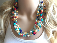 Load image into Gallery viewer, Multi-Color RAINBOW &amp; Silver Beaded Becklace, Bright Colorful Statement Necklace, Chunky Beaded Necklace, Colorful jewelry set, earrings