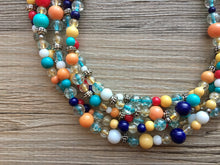 Load image into Gallery viewer, Multi-Color RAINBOW &amp; Silver Beaded Becklace, Bright Colorful Statement Necklace, Chunky Beaded Necklace, Colorful jewelry set, earrings