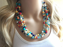 Load image into Gallery viewer, Multi-Color RAINBOW &amp; Silver Beaded Becklace, Bright Colorful Statement Necklace, Chunky Beaded Necklace, Colorful jewelry set, earrings