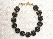 Load image into Gallery viewer, Black Big Bead Necklace, gold Strand Statement Jewelry, black Chunky bib, bridesmaid necklace, black jewelry, beaded jewelry