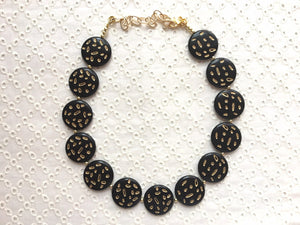 Black Big Bead Necklace, gold Strand Statement Jewelry, black Chunky bib, bridesmaid necklace, black jewelry, beaded jewelry