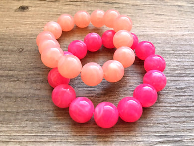 Pink 2 stretch bracelets, beaded jewelry, bead stretchy bracelet, rainbow friendship arm candy stacking hot pink blush light pink
