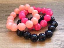 Load image into Gallery viewer, Navy Blue Blush Pink 3 stretch bracelets, beaded jewelry, bead stretchy bracelet, rainbow friendship arm candy stacking hot dark pink