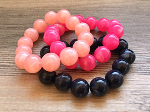 Navy Blue Blush Pink 3 stretch bracelets, beaded jewelry, bead stretchy bracelet, rainbow friendship arm candy stacking hot dark pink