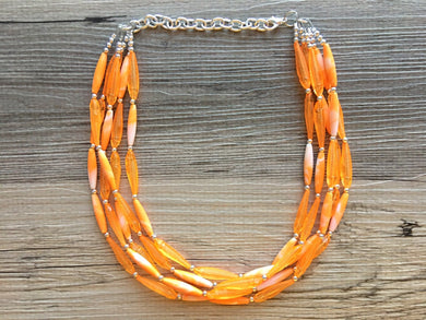 Textured Orange Statement Necklace, Big Beaded necklace, chunky orange necklace, fall wedding, orange jewelry, pumpkin jewelry halloween