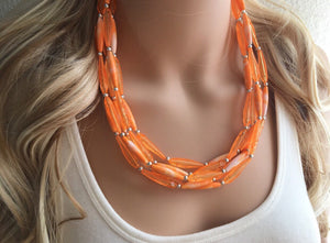 Textured Orange Statement Necklace, Big Beaded necklace, chunky orange necklace, fall wedding, orange jewelry, pumpkin jewelry halloween