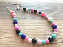 Load image into Gallery viewer, Jewel Tones Statement Necklace, rainbow double strand chunky bib beaded jewelry, colorful bead necklace, thick textured rainbow