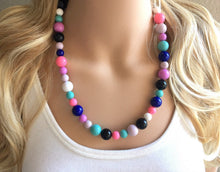 Load image into Gallery viewer, Jewel Tones Statement Necklace, rainbow double strand chunky bib beaded jewelry, colorful bead necklace, thick textured rainbow