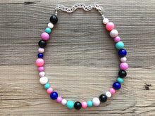 Load image into Gallery viewer, Jewel Tones Statement Necklace, rainbow double strand chunky bib beaded jewelry, colorful bead necklace, thick textured rainbow