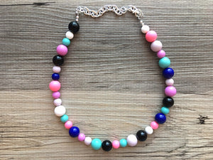 Jewel Tones Statement Necklace, rainbow double strand chunky bib beaded jewelry, colorful bead necklace, thick textured rainbow