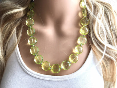 Lime Green Single Strand statement necklace, big beaded chunky jewelry earring set, Apple green necklace, bridesmaid light green necklace