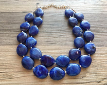 Load image into Gallery viewer, Royal Blue Chunky Statement Necklace, Big beaded jewelry, Double Strand Statement Necklace, Bib necklace, dark bridesmaid wedding, praline