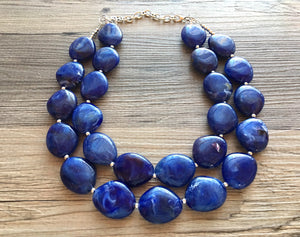 Royal Blue Chunky Statement Necklace, Big beaded jewelry, Double Strand Statement Necklace, Bib necklace, dark bridesmaid wedding, praline