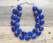 Load image into Gallery viewer, Royal Blue Chunky Statement Necklace, Big beaded jewelry, Double Strand Statement Necklace, Bib necklace, dark bridesmaid wedding, praline