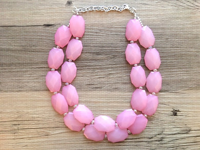 Blush Pink beaded statement chunky necklace, baby pink necklace, light pink necklace, pink bridesmaid, pink beaded necklace