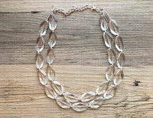 Load image into Gallery viewer, Chunky Clear Crystal Statement Necklace, Faceted Everyday neutral jewelry, statement necklace, silver or gold accents chunky bib necklace