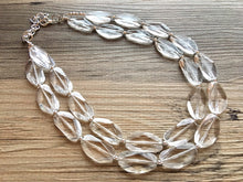 Load image into Gallery viewer, Chunky Clear Crystal Statement Necklace, Faceted Everyday neutral jewelry, statement necklace, silver or gold accents chunky bib necklace