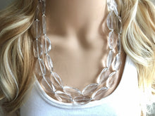 Load image into Gallery viewer, Chunky Clear Crystal Statement Necklace, Faceted Everyday neutral jewelry, statement necklace, silver or gold accents chunky bib necklace
