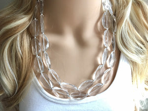Chunky Clear Crystal Statement Necklace, Faceted Everyday neutral jewelry, statement necklace, silver or gold accents chunky bib necklace