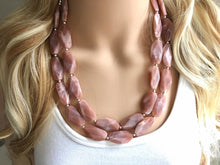 Load image into Gallery viewer, Big Bead Dusty Rose Necklace, Double Strand Statement Jewelry,Chunky bib bridesmaid or everyday bubble jewelry champagne brown tan