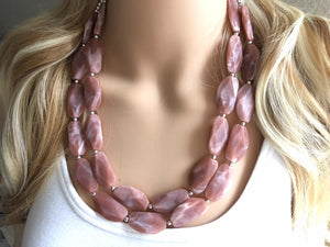 Big Bead Dusty Rose Necklace, Double Strand Statement Jewelry,Chunky bib bridesmaid or everyday bubble jewelry champagne brown tan