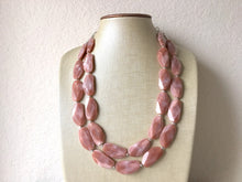 Load image into Gallery viewer, Big Bead Dusty Rose Necklace, Double Strand Statement Jewelry,Chunky bib bridesmaid or everyday bubble jewelry champagne brown tan