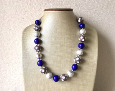 Purple Gray & Silver Chunky Statement Necklace single Strand Beaded Jewelry, eggplant jewelry bridesmaid bib wedding polka dot