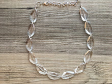 Load image into Gallery viewer, Chunky Clear Crystal Statement Necklace, Single Faceted Everyday neutral jewelry, statement necklace, silver accents chunky bib necklace