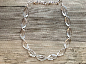 Chunky Clear Crystal Statement Necklace, Single Faceted Everyday neutral jewelry, statement necklace, silver accents chunky bib necklace