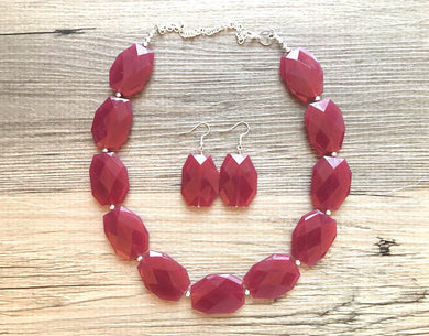 Marsala Necklace, single strand deep red jewelry, big beaded chunky statement necklace maroon burgundy deep red earrings