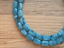 Load image into Gallery viewer, Teal Blue double strand Beaded Statement Necklace, Chunky Bib Turquoise Teal Multi-Strand Jewelry dark blue swirl beads