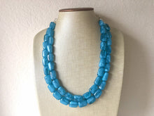 Load image into Gallery viewer, Teal Blue double strand Beaded Statement Necklace, Chunky Bib Turquoise Teal Multi-Strand Jewelry dark blue swirl beads