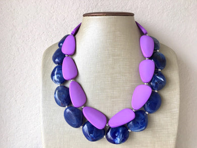 Blue & Purple Necklace, multi strand jewelry, big beaded chunky statement necklace, blue necklace, bridesmaid necklace, bib necklace, purple